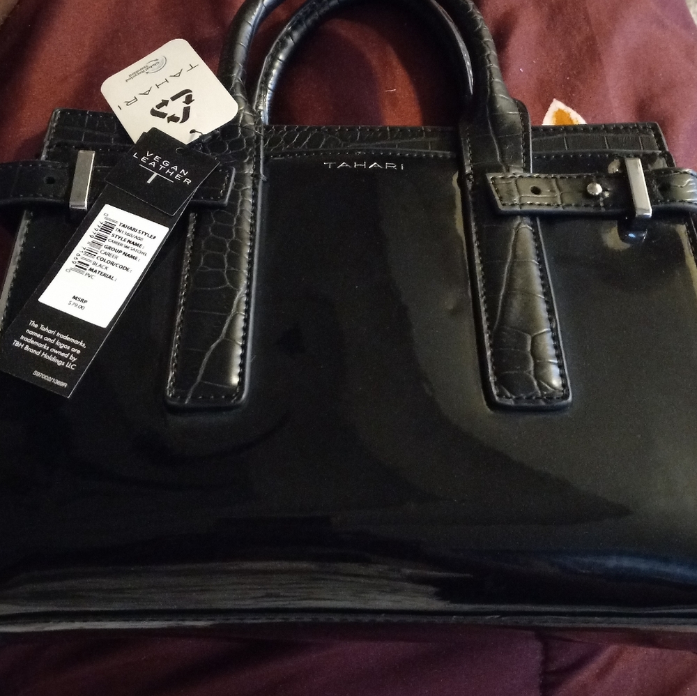 Tahari Vegan Leather Convertible Satchel Handbag